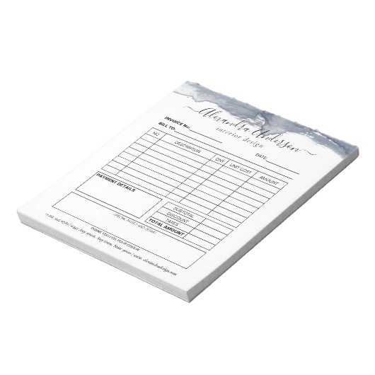 Deep Grey Waterverf Minimal Script Invoice Notitieblok (Gedraaid)