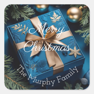 Deep Ice Blue en Gouden Kerstcadeaus Vierkante Sticker