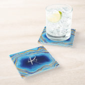 Deep Indigo Agate Marble Abstracte Name Monogram C Glazen Onderzetter (Schuin)