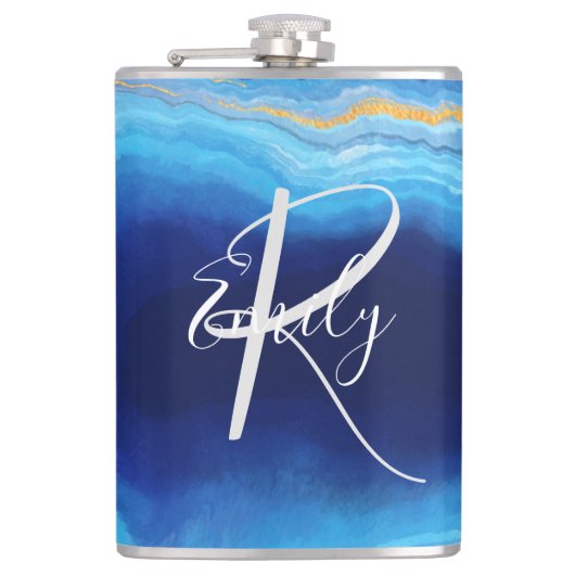 Deep Indigo Agate Marble Abstracte Name Monogram C Heupfles (Voorkant)