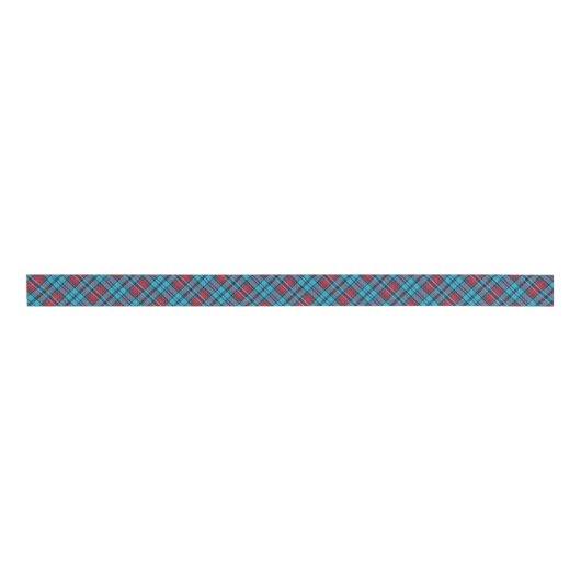 Deep Indigo, Aqua, Red & Shades of Blue Plaid Grosgrain Lint (Voorkant)