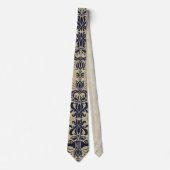 Deep Indigo Blue Swirls en Taupe Damask Monogram Stropdas (Voorkant)