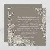 Deep Khaki Gray met Floral Scroll Wedding Dank je Bedankkaart (Voorkant / Achterkant)
