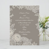 Deep Khaki Grey met Floral Scroll Wedding Kaart (Staand voorkant)