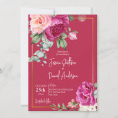 Deep magenta floral elegant bruiloft kaart (Voorkant)