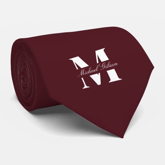 Deep Maroon | Custom Monogram Wedding Groomsmen  Stropdas (Opgerold)