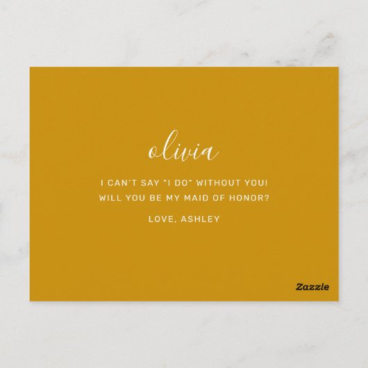 Deep Mustard Yellow | Wees mijn Maid of Honor-voor Briefkaart (Achterkant)
