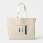 Deep Navy And White Square Border Monogram  Grote Tote Bag (Achterkant)