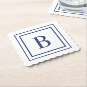 Deep Navy And White Square Border Monogram Kartonnen Onderzetters (Gebogen)