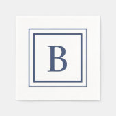 Deep Navy And White Square Border Monogram  Servet (Voorkant)