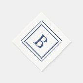 Deep Navy And White Square Border Monogram  Servet (Hoek)