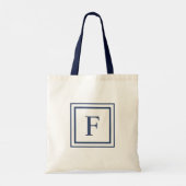 Deep Navy And White Square Border Monogram  Tote Bag (Achterkant)