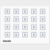 Deep Navy And White Square Border Monogram Vierkante Sticker (Vel)