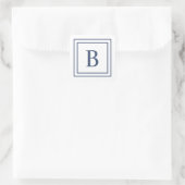 Deep Navy And White Square Border Monogram Vierkante Sticker (Tas)