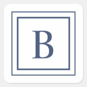Deep Navy And White Square Border Monogram Vierkante Sticker (Voorkant)