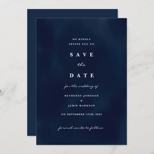 Deep Navy Blue Enregistrer la date Invitation (Devant / Derrière)