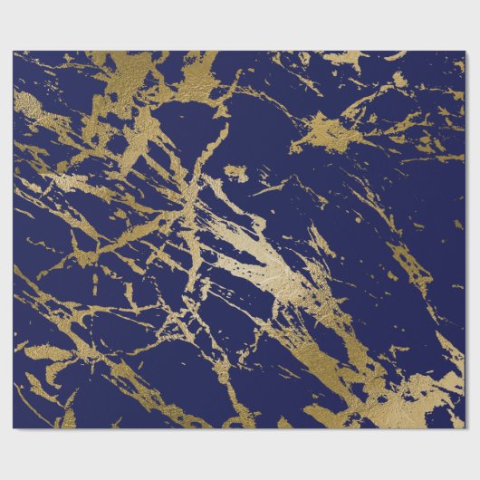 Deep Navy Blue Gold Marble Shiny Glam Cadeaupapier (Vlak)