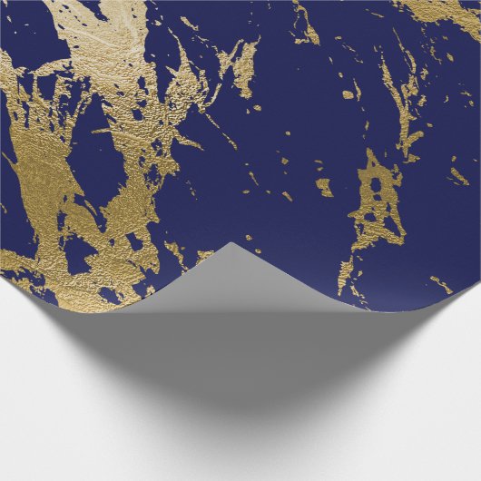 Deep Navy Blue Gold Marble Shiny Glam Cadeaupapier (Hoek)