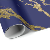 Deep Navy Blue Gold Marble Shiny Glam Cadeaupapier (Rol Hoek)