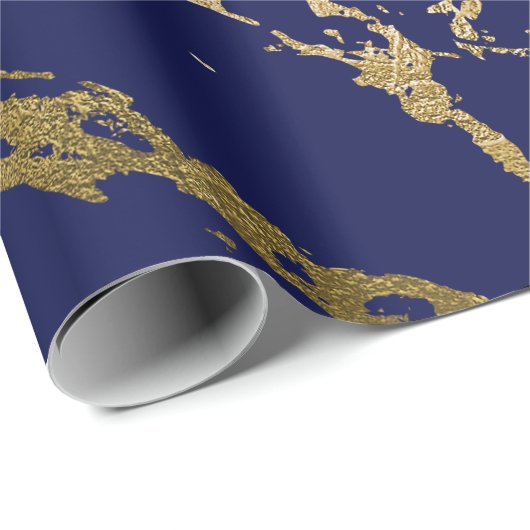 Deep Navy Blue Gold Marble Shiny Glam Cadeaupapier (Rol Hoek)