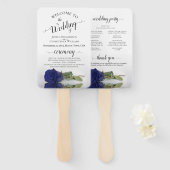Deep Navy Blue Roos Elegant Wedding Programme Handwaaier (Voorkant en achterkant)