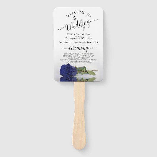 Deep Navy Blue Roos Elegant Wedding Programme Handwaaier (Voorkant)