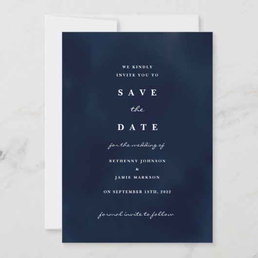 Deep Navy Blue Save the Date Invitation Kaart (Voorkant)