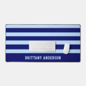 Deep Navy Blue & Sky Blue Stripes Patroon Bureaumat (Keyboard & Muis)