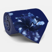 Deep Navy Blue Waterverf Floral Wedding Stropdas (Opgerold)