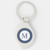 Deep Navy en het Witte Vierkant Grensmonogram Sleutelhanger (Voorkant)