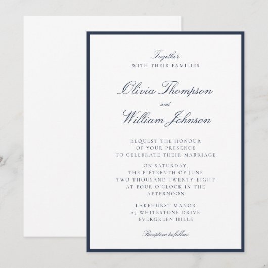 Deep Navy Framed Wedding Invitation (Devant / Derrière)