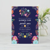 Deep Navy & Marigold Floral Mexican Fiesta Wedding Kaart (Staand voorkant)