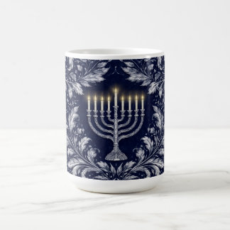 Deep Navy Menorah William Morris Pattern Koffiemok