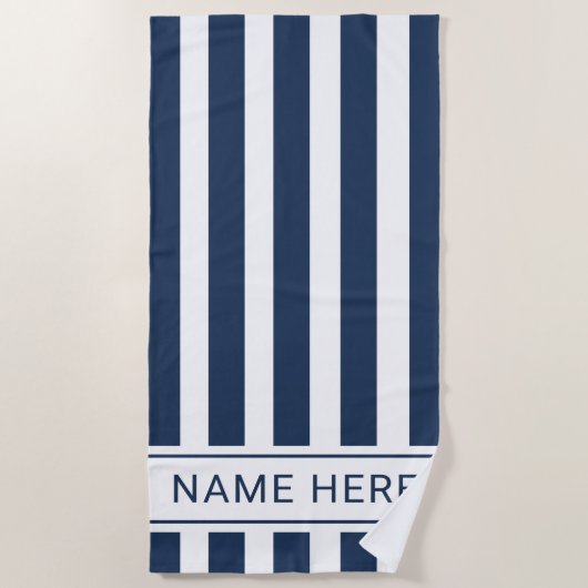 Deep Navy met Witte Streep Handdoek met Jouw naam (Voorkant)