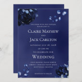 Deep Navy Pioen Assemblage Bruiloft Kaart (Voorkant / Achterkant)