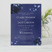 Deep Navy Pioen Assemblage Bruiloft Kaart (Staand voorkant)