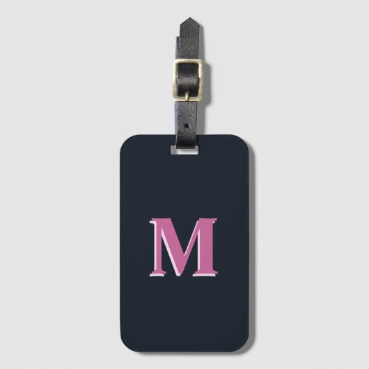 Deep navy roze monogrammed bagagelabel (Voorkant (verticaal))