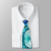 Deep Ocean Abstract Design in Teal and Blue Fluid  Stropdas (Gebonden)