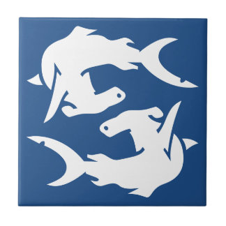 Deep Ocean Navy Blue Hammerhead Shark Fish Tiles Tegeltje