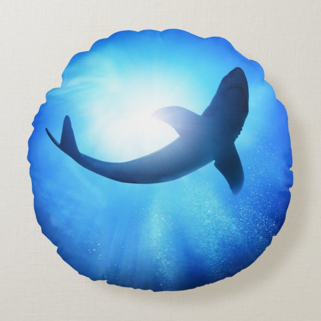 Deep Ocean Shark Silhouette Rond Kussen (Voorkant)