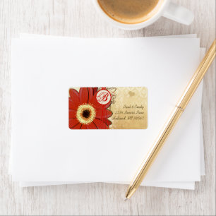 Deep Oranje Red Musical Gerber Daisy Monogram Etiket