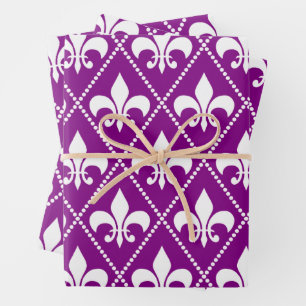 Deep Paars Fleur de Lis Inpakpapier Vel