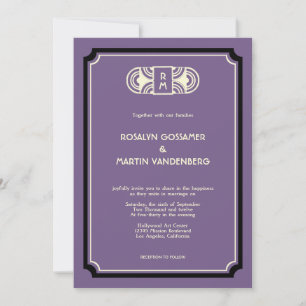 Deep paarse art deco retro Hollywood glam bruiloft Kaart