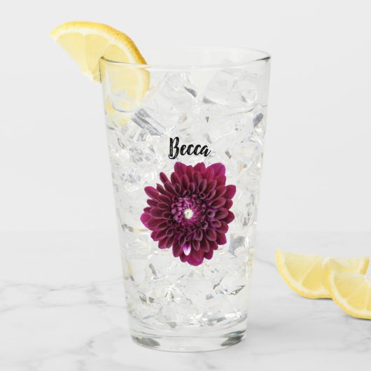 Deep Paarse Dahlia Flower gepersonaliseerd Glas (Voorkant ijs)