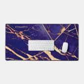 Deep Paarse en Roos Gouden Marmer Voeg Naam Monogr Bureaumat (Keyboard & Muis)