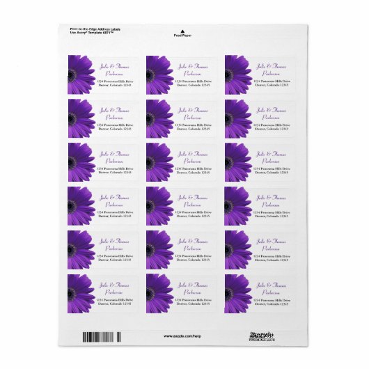 Deep Paarse Gerbera Daisy Bruiloft Adresetiketten Etiket (Full Sheet)