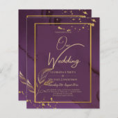 DEEP PAARSE GOLD LEAVES Wedding Invite (Voorkant / Achterkant)