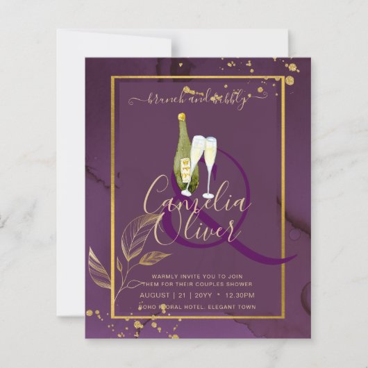 DEEP PAARSE GOLD LEAVES Wedding Invite (Voorkant)