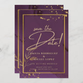 DEEP PAARSE GOLD LEAVES Wedding Invite Kaart (Voorkant / Achterkant)