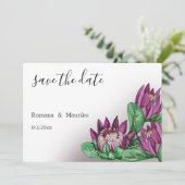 Deep Paarse King Protea Waterverf Art Save The Date (Staand voorkant)